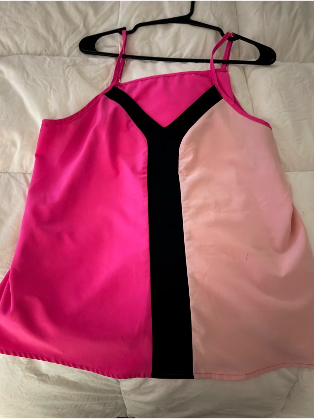 Colorblock Satin Cami Tank in Bright Pink and Light Pink with Black Trim